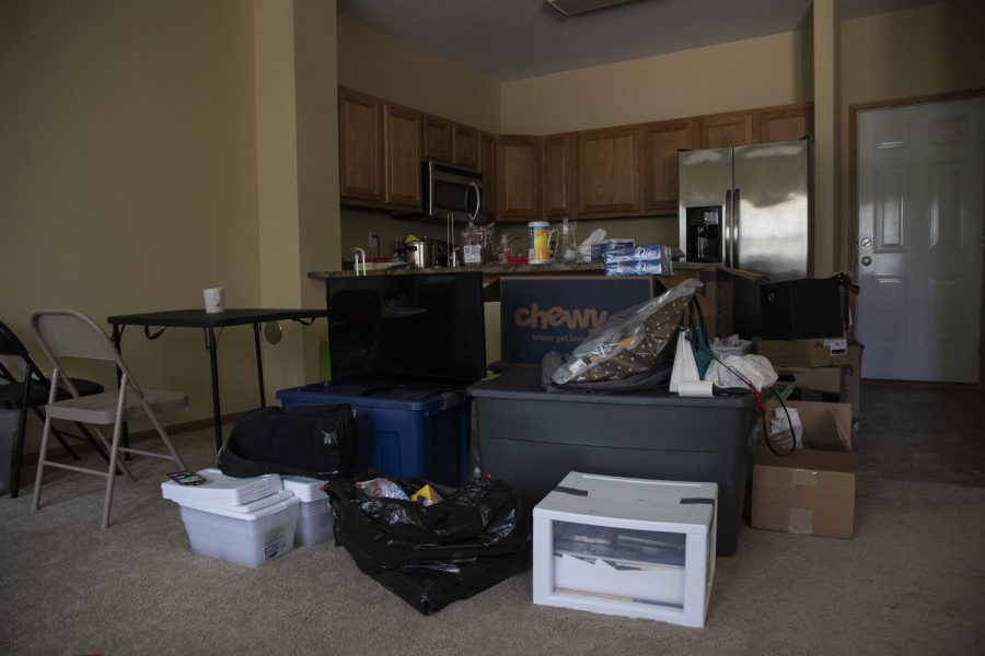 Boxes are seen at students’ house in Coralville on July 29.