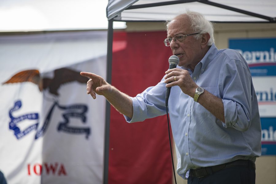 2020 Democratic candidate Bernie Sanders speaks at an ice cream social in West Branch, Iowa on Monday, August 19, 2019.