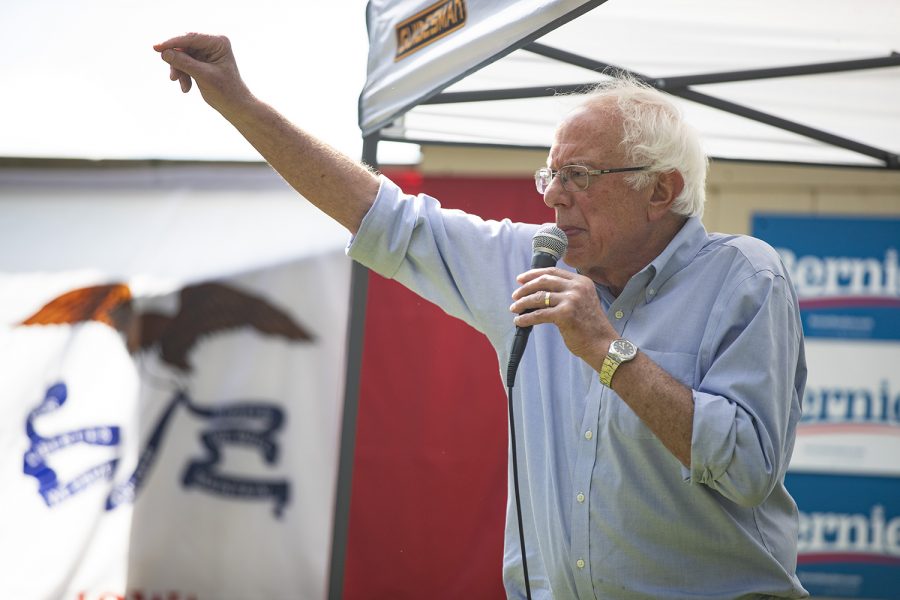 2020 Democratic candidate Bernie Sanders speaks at an ice cream social in West Branch, Iowa on Monday, August 19, 2019.