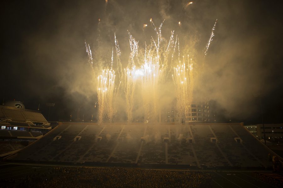 Fireworks are launched at Kickoff at Kinnick on Friday, August 23, 2019. Kickoff at Kinnick is a University of Iowa tradition where Freshmen and transfer students form an I on the field.  