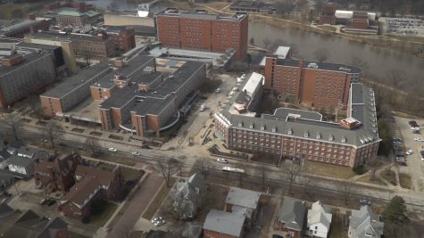 Currier Hall as seen from the UIHC Aircare helicoptor on March 20, 2019 in Iowa City, Iowa. 