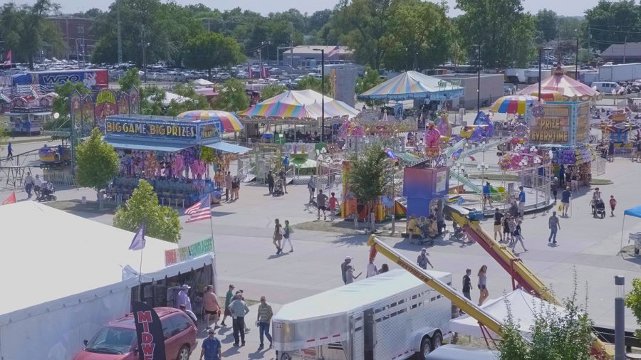 People look over the Iowa State Fairgrounds on the sky lift on Thursday, August 8th, 2019.