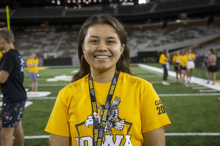Evelyn Santillan poses for a portrait at the Kickoff at Kinnick for On Iowa! on Friday, August 23. 