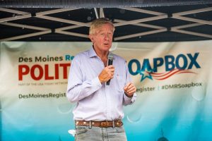 Former Massachusetts Gov. Bill Weld speaks at the Des Moines Register Political Soapbox during the Iowa State Fair in Des Moines, IA on Sunday, August 11, 2019. 