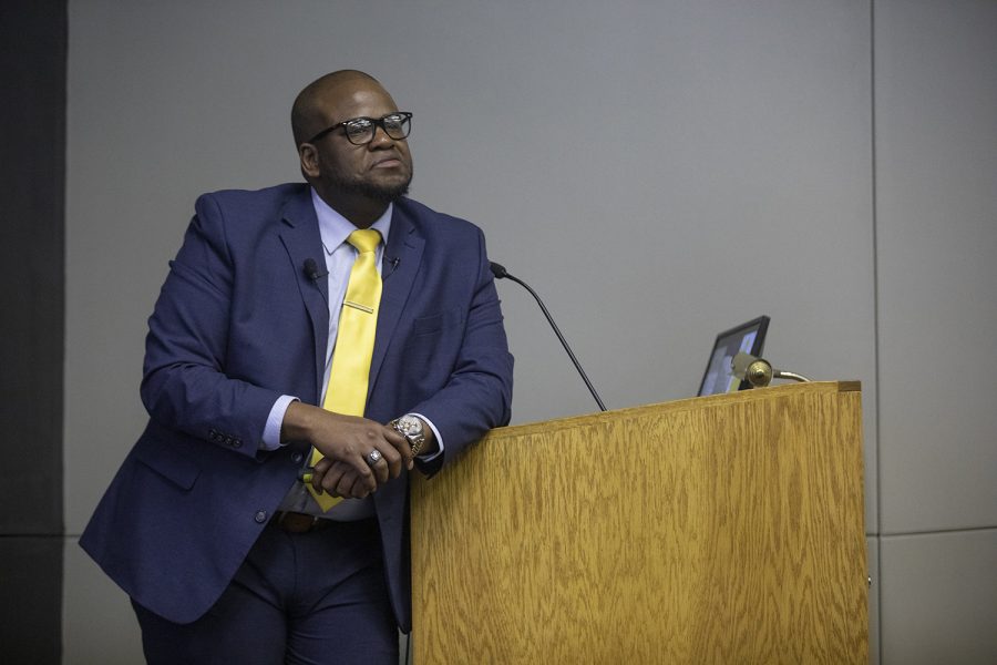 MUSC Executive Director of Student Programs and Student Diversity TaJuan Wilson speaks during the forum for the associate vice presidency of diversity, equity, and inclusion on March 25, 2019.