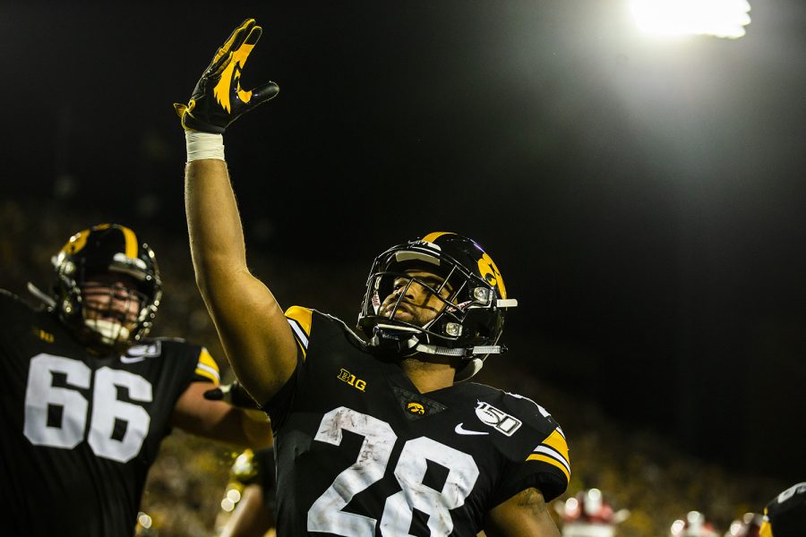 Iowa+running+back+Toren+Young+celebrates+after+scoring+a+touchdown+during+the+Iowa+football+game+against+Miami+%28Ohio%29+at+Kinnick+Stadium+on+Saturday%2C+August+31%2C+2019.+The+Hawkeyes+defeated+the+Redhawks+38-14.