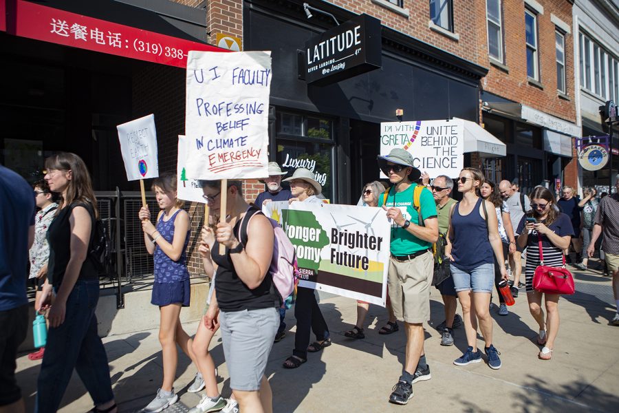 University of Iowa faculty march for climate change awareness on Washington Ave. The Iowa City Climate Strike march was one of hundreds taking place around the world on Friday, Sept. 20.