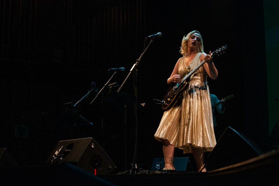 Elizabeth Moen plays during a performance at the Englert Theater on Saturday, September 21, 2019. (Wyatt Dlouhy/The Daily Iowan)