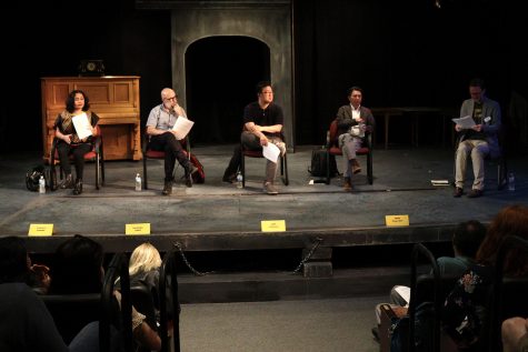 Writers discuss their creative processes when writing and directing during a panel discussion for the International Writing Program on Friday, September 20, 2019 at Riverside Theatre. Writers will be debuting their films with public screenings every Sunday night at FilmSeries. (Hannah Kinson/The Daily Iowan)