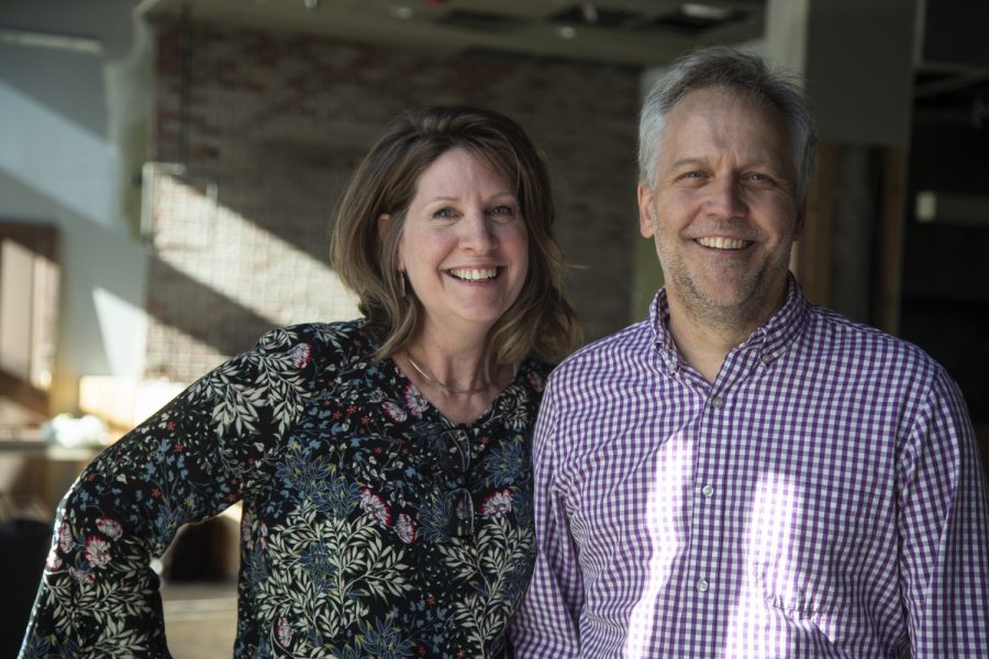 Owners Susan and Kevin Felker stand in the space that will become Prairie Kitchen on Wednesday, August 28, 2019. Prairie Kitchen is set to open in the spring of 2020. (Jenna Galligan/The Daily Iowan)