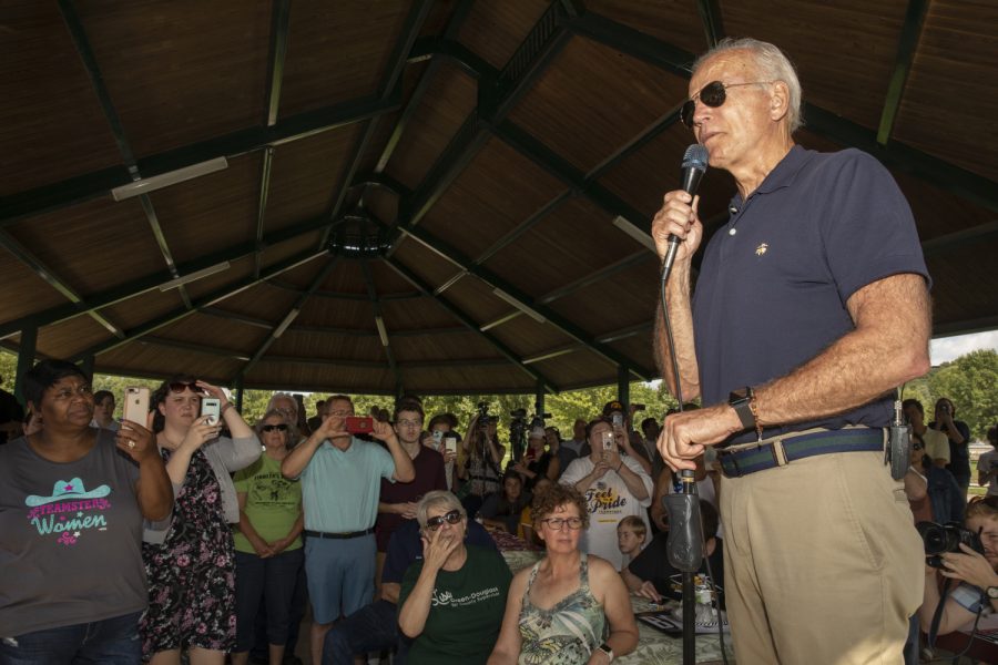 Former Vice President Joe Biden speaks during the Iowa City Federation of Labor Labor Day Picnic in City Park on September 2, 2019. Among the candidates to attend the event were Sen. Michael Bennet and Former Vice President Joe Biden. (Ryan Adams/ The Daily Iowan)