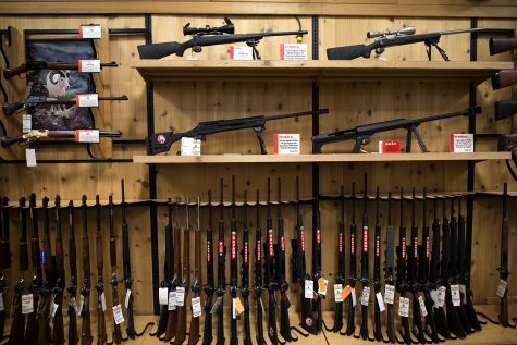 The prominent Hunting section of Scheels in Iowa City displays their firearms on Feb. 7, 2016. Hundreds of guns sit on the second floor of the All Sports store in the Coral Ridge Mall located in Corallville, Iowa. (The Daily Iowan/Mary Mathis)