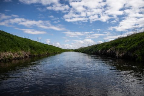 A narrow section of the Iowa Rivers west branch is seen on May 20, 2019. The expedition, which spanned 27 days covered the entire length of the 329 mile river, sought to provide insight into issues of water quality within the state. Along the way, Daily Iowan Photojournalist Ryan Adams conducted nitrate tests of the water, talked with Iowa citizens from a diverse set of backgrounds to understand how Iowans view the issue. (Ryan Adams/The Daily Iowan)