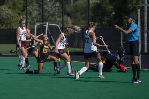 Iowa forward Maddy Murphy celebrates a goal during a field hockey game between Iowa and Central Michigan at Grant Field on Friday, September 6, 2019. The Hawkeyes defeated the Chippewas, 11-0.