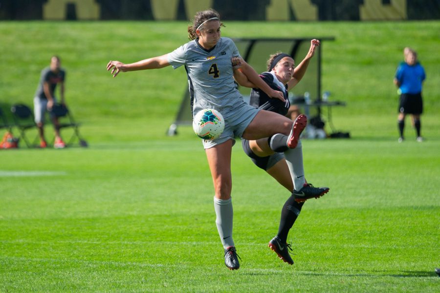 Iowa forward Kaleigh Haus controls a pass during Iowa's match against Illinois State on Sunday, September 1, 2019. The Hawkeyes defeated the Red Birds 4-3.