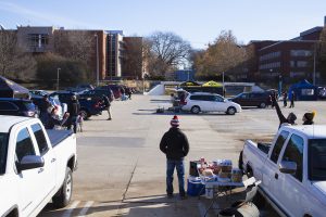 Saturday, November 10, 2018.
Fans tailgate in the Adler parking lot for the Iowa vs Northwestern game.
