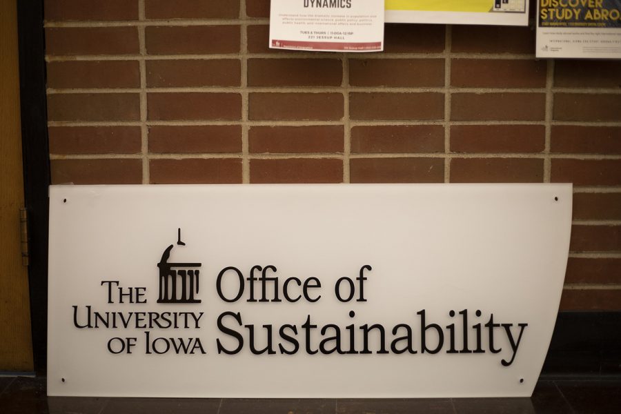 The sign for the Office of Sustainability sits outside its new location on Tuesday, Jan. 29, 2019. The office recently moved to communications building.