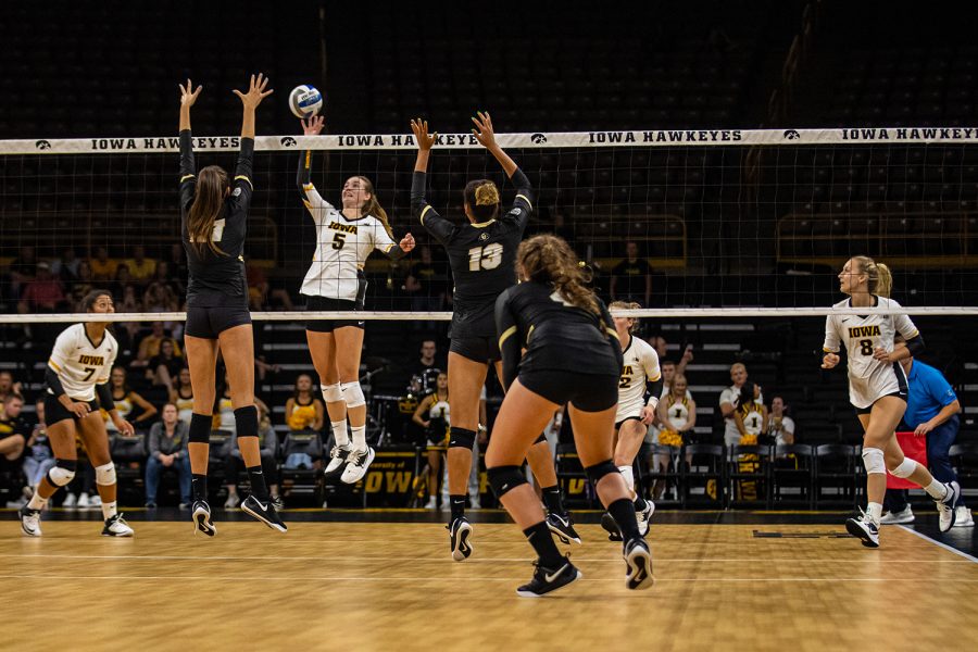 Iowa+outside+hitter+Meghan+Buzzerio+goes+for+a+kill+during+a+volleyball+match+between+Iowa+and+Colorado+in+Carver-Hawkeye+Arena+on+Friday%2C+September+6%2C+2019.+The+Hawkeyes+dropped+their+season+opener+to+the+Buffaloes%2C+3-0.