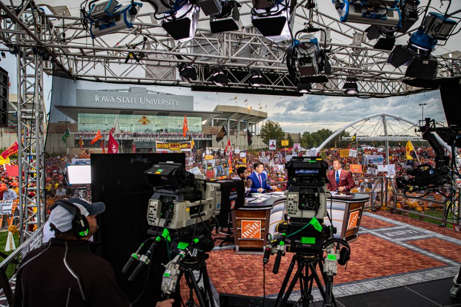 Anchors host during ESPN College GameDay before the annual Cy-Hawk football game between Iowa and Iowa State in Ames on Saturday, Sept. 14, 2019. This was GameDays first visit to Ames.