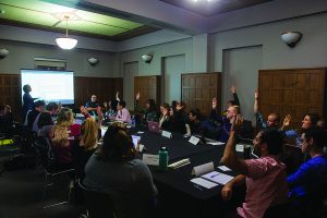 GPSG members vote on funding movement at the University of Iowa GPSG meeting in the IMU on October 8th, 2019.