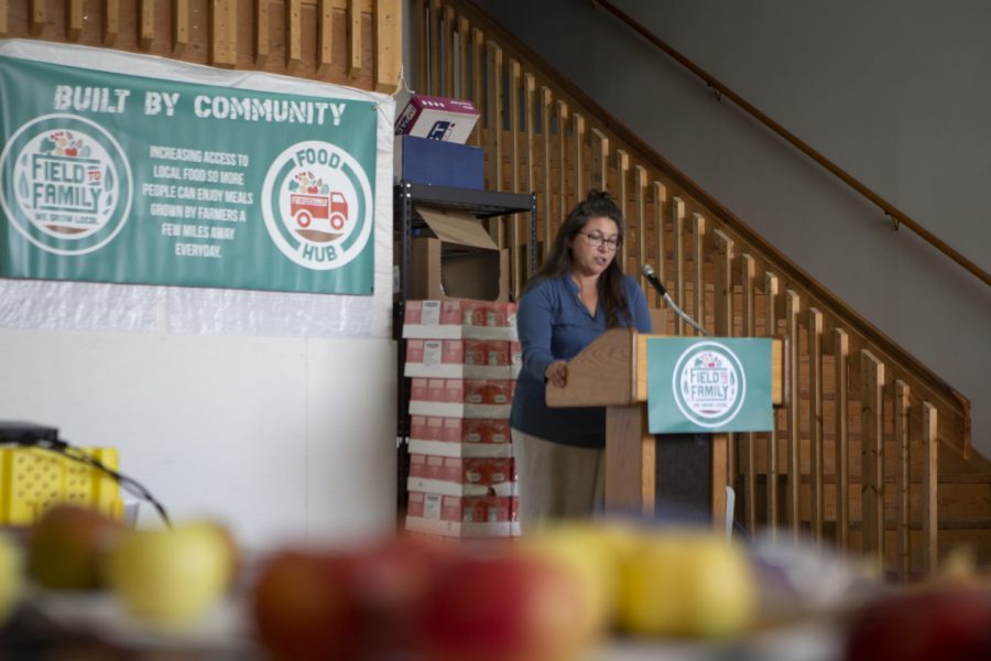 Michelle Kenyon, director of Field to Family, speaks about the organization’s mission at the grand opening of Field to Family at Table to Table on Thursday, October 3rd, 2019.