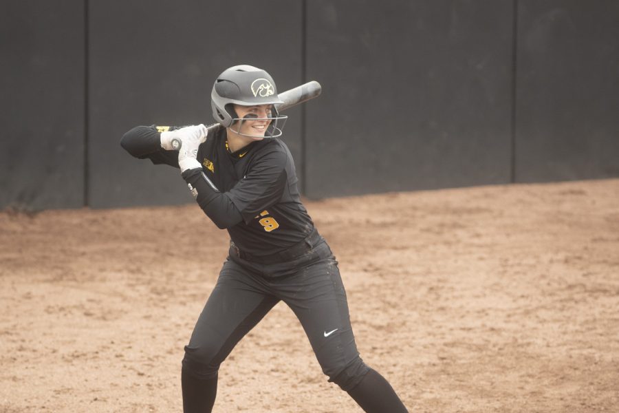 Iowa pitcher Lauren Shaw winds up for a swing at the Iowa softball game against Indian Hills at Pearl Field on Sunday, October 6th, 2019. The Hawkeyes defeated the Warriors 21-2. 