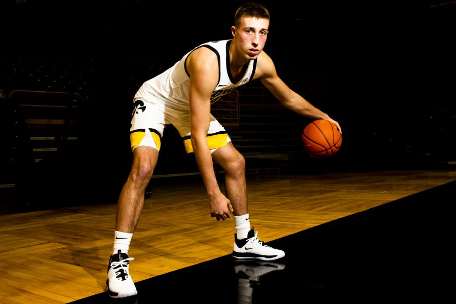 Iowa guard Joe Wieskamp poses for a portrait during Basketball Media Day at Carver-Hawkeye Arena on Wednesday, October 9, 2019. The Hawkeyes will open their season on November 4, 2019 against Lindsey Wilson College in their exhibition game. (Katina Zentz/The Daily Iowan)