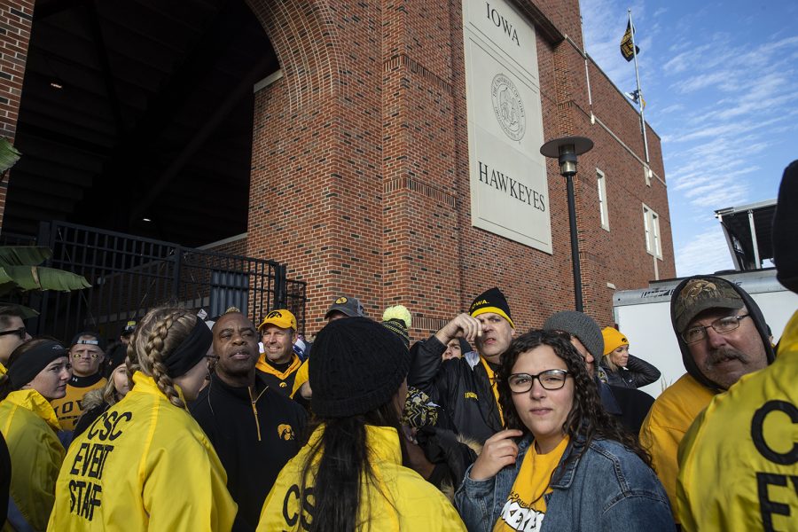 Fans gather for the Hawk-walk at Iowa football vs. Penn State game in Kinnick Stadium on Saturday, Oct. 12, 2019. 