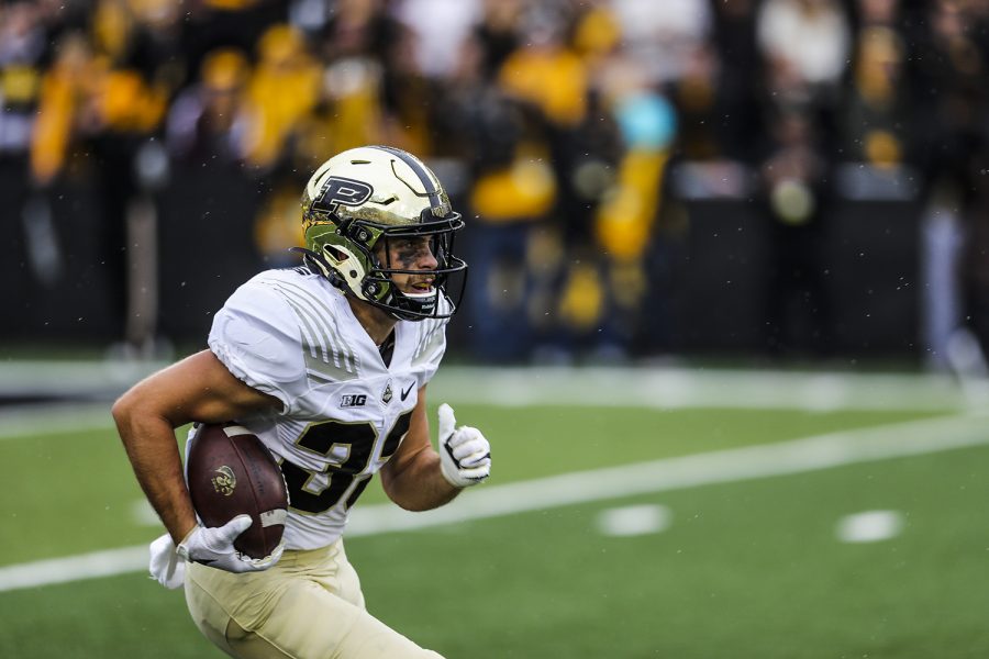 Purdue wide receiver Jackson Anthrop runs the ball during the Iowa football game against Purdue at Kinnick Stadium on Saturday, Oct. 19, 2019. The Hawkeyes defeated the Boilermakers 26-20.