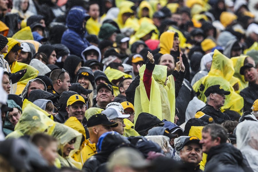 Fans cheer during the Iowa football game against Purdue at Kinnick Stadium on Saturday, Oct. 19, 2019. The Hawkeyes defeated the Boilermakers 26-20.