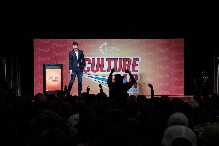 Turning Point USA Founder Charlie Kirk speaks to the audience during theCulture War tour at the Iowa Memorial Union on Wednesday, October 23, 2019. Culture War will stop at eight different Turning Point USA chapters on college campuses across the country.