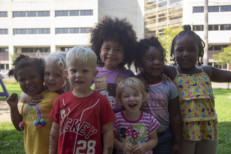 Children pose for their picture at Melrose Day Care Center on Monday Sept. 30, 2019. The child care center hopes to have infant care in a building near campus, but are facing financial setbacks. 