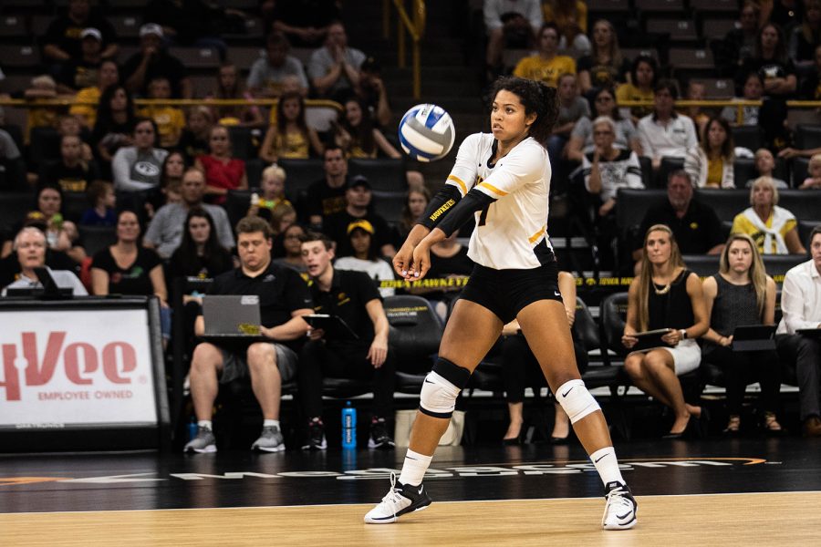 Iowa+setter+Brie+Orr+returns+a+serve+during+a+volleyball+match+between+Iowa+and+Washington+at+Carver+Hawkeye+Arena+on+Saturday%2C+September+7%2C+2019.+The+Hawkeyes+were+defeated+by+the+Huskies%2C+3-1.
