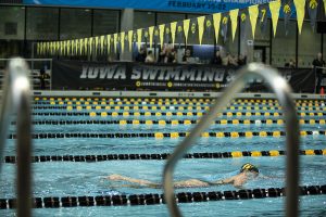 Iowa’s Taylor Hartley competes in the Women’s 1000  Freestyle during a swim meet between The University of Iowa and The University of Minnesota at the CRWC on October 26, 2019. Iowa’s Men’s team won against Minnesota 156-144 while Iowa’s Women’s team lost 157-143.