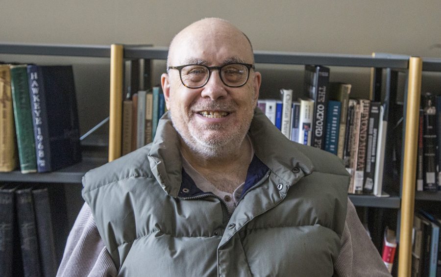 In Adler Journalism Building on Tuesday, Oct. 15, 2019 poet Steven Anderson Author of Journal to Narayama and Love Poems poses for a photo. Steven currently is living in Iowa City where he enjoys writing from his home. 
