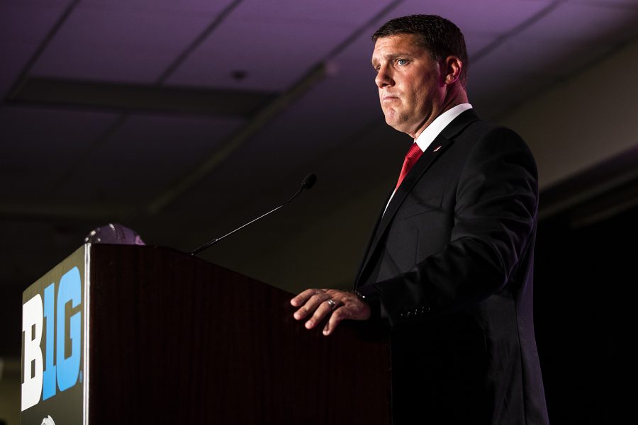 Rutgers head coach Chris Ash speaks during the second day of Big Ten Football Media Days in Chicago, Ill., on Friday, July 19, 2019.