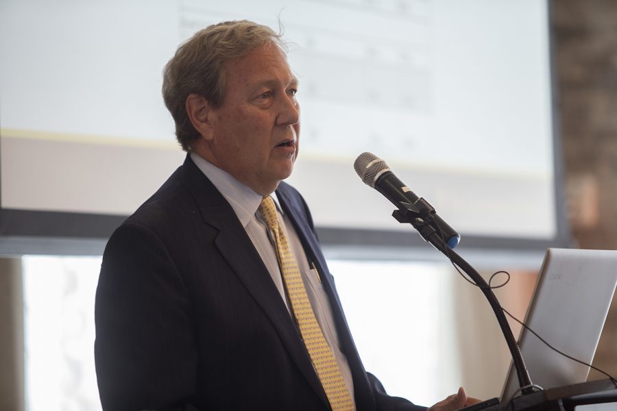 UI President Bruce Harreld gives a presentation during a Rotary Club lunch on Thursday, Oct. 10, 2019. The presentation went over topics such as the class of 2023, first-generation students, and the public-private partnership. 