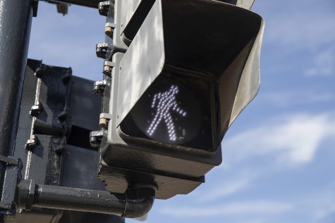 A crosswalk light is seen on Madison Street on Monday Sept. 30, 2019. 
