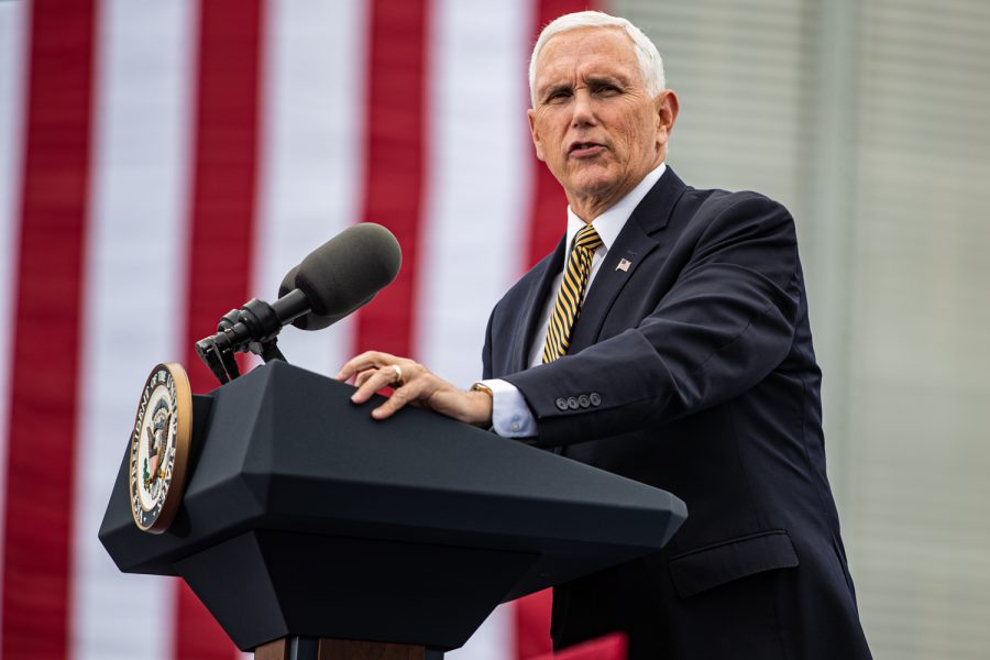 Vice President Mike Pence speaks during a during a farm visit hosted by America First Policies in Waukee on Wednesday, October 9, 2019. 