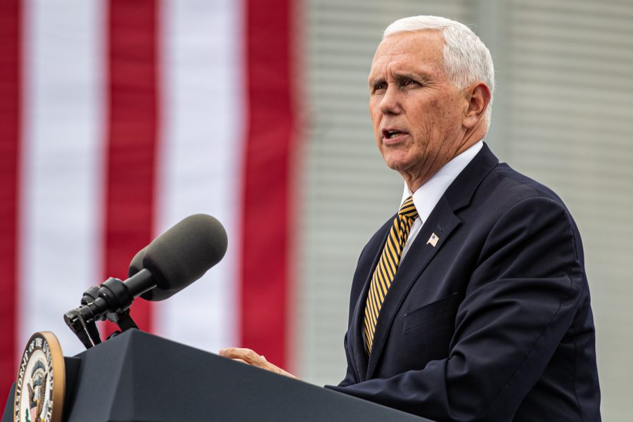 Vice President Mike Pence speaks during a during a farm visit hosted by America First Policies in Waukee on Wednesday, October 9, 2019.