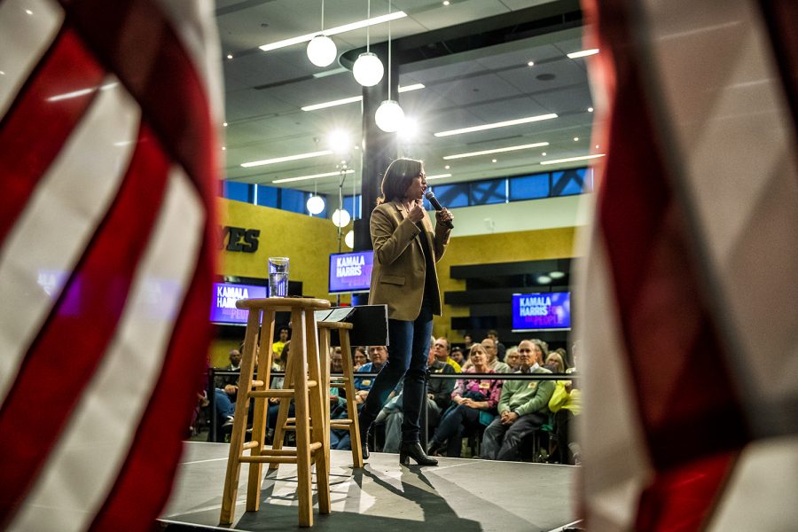 Sen. Kamala Harris, D-Calif. speaks during her town hall at Carver-Hawkeye Arena on Tuesday, October 22, 2019. Harris stuck to her stump speech about equality, specifically among marginalized communities and condemned President Trump's divisive rhetoric.