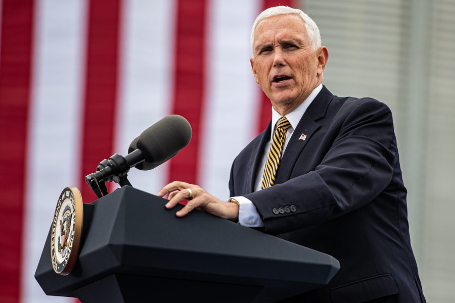 Vice President Mike Pence speaks during a farm visit hosted by America First Policies in Waukee on Wednesday, October 9, 2019.