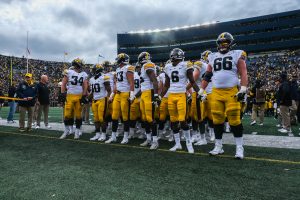 Iowa players prepare to leave the field following a football game between Iowa and Michigan at the Michigan Stadium in Ann Arbor, Michigan on Saturday, October 5, 2019. The Wolverines defeated the Hawkeyes 10-3.