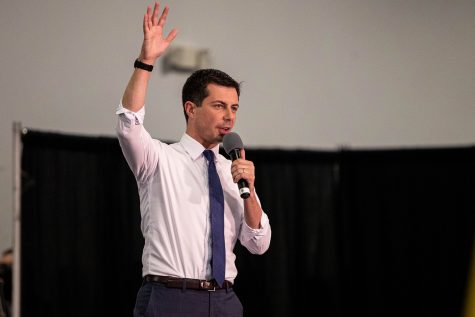 Mayor Pete Buttigieg speaks during the first annual Finkenauer fish fry at Hawkeye Downs on Saturday, November 2, 2019.  U.S. Rep. Abby Finkenauer hosted eight presidential candidates for a fish fry focused on jobs and infrastructure. 
