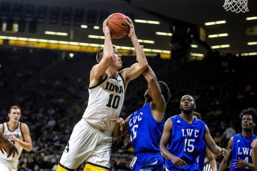 Iowa guard Joe Wieskamp shoots the ball during the mens basketball game against Lindsey Wilson College at Carver-Hawkeye Arena on Monday, November 4, 2019. The Hawkeyes defeated the Blue Raiders 96-58. Wieskamp scored 19 total points. 