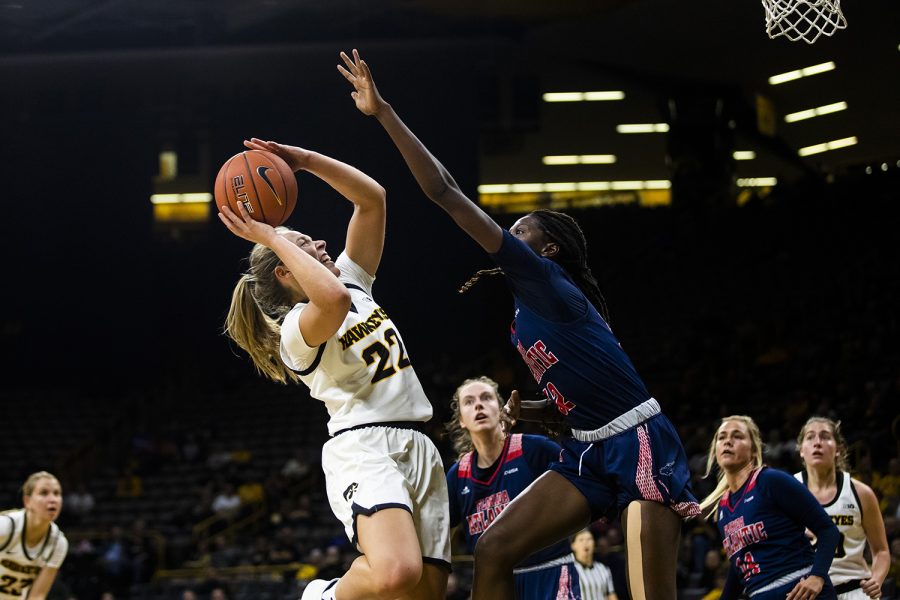 Iowa+guard+Kathleen+Doyle+shoots+the+ball+during+the+womens+basketball+game+against+Florida+Atlantic+on+Thursday%2C+November+7%2C+2019.+The+Hawkeyes+defeated+the+Owls+85-53.+Doyle+scored+her+1000th+point+of+her+career+during+the+game.