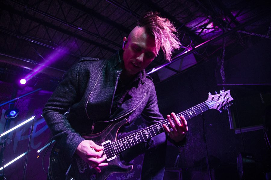 Guitarist and backup singer Shawn Jump of Icon For Hire performs at Gabe’s on Nov. 8th. The show was part of the 2019 Icon Army Tour. (Reba Zatz/The Daily Iowan)