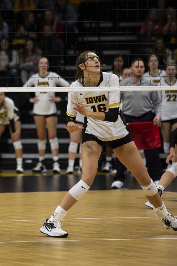 Middle+blocker+Grace+Tubbs+follows+the+ball+during+the+Iowa+and+Nebraska+volleyball+game.+The+Huskers+defeated+the+Hawkeyes+in+three+sets+on+November+9%2C+2019%2C+at+Carver-Hawkeye+Arena.+
