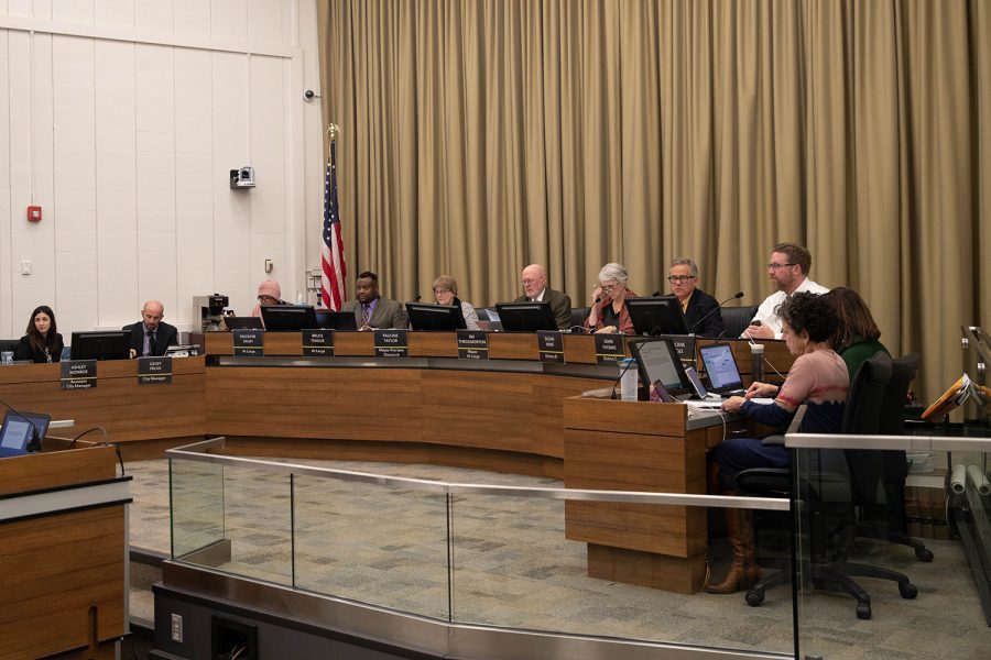 Iowa City city councilors meet at City Hall on Tuesday, Nov. 19, 2019. The City council heard from community members and discussed various agenda items. 