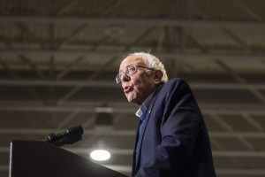 Sen. Bernie Sanders, I-Vt, addresses supporters at his rally at the Coralville Marriott Hotel and Conference Center on Saturday, Nov. 9, 2019. Sen. Sanders and Rep. Osasio-Cortez spoke on climate change and women’s rights.